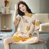 2022年新款 短袖 裤 纯棉睡衣女士简约宽松休闲家居服套装 夏季 可外穿