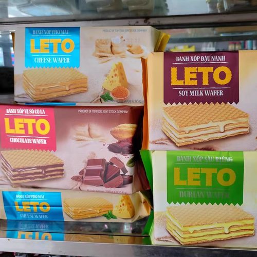 越南特产LETO榴莲味网红豆乳味奶酪味威化夹心饼干休闲零食200g袋