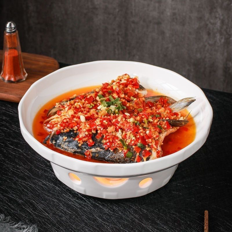 剁椒鱼盘蜡烛加热餐具专用盘子可加热碗陶瓷泡饼干锅酒店保温菜炉