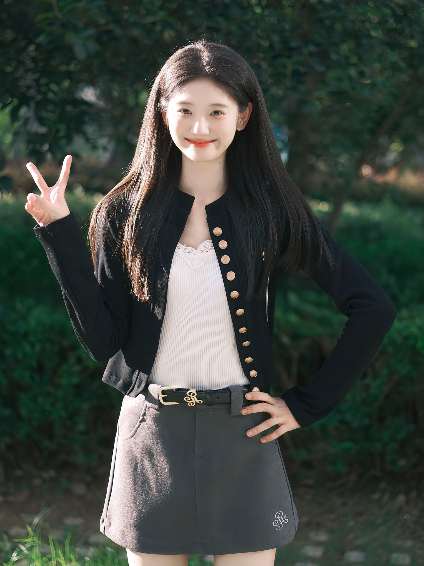 miu Tweed Style Knitting Cardigan Outwear Women's Early Autumn Black Fancy Long sleeves silm Slim Looking Short Tops