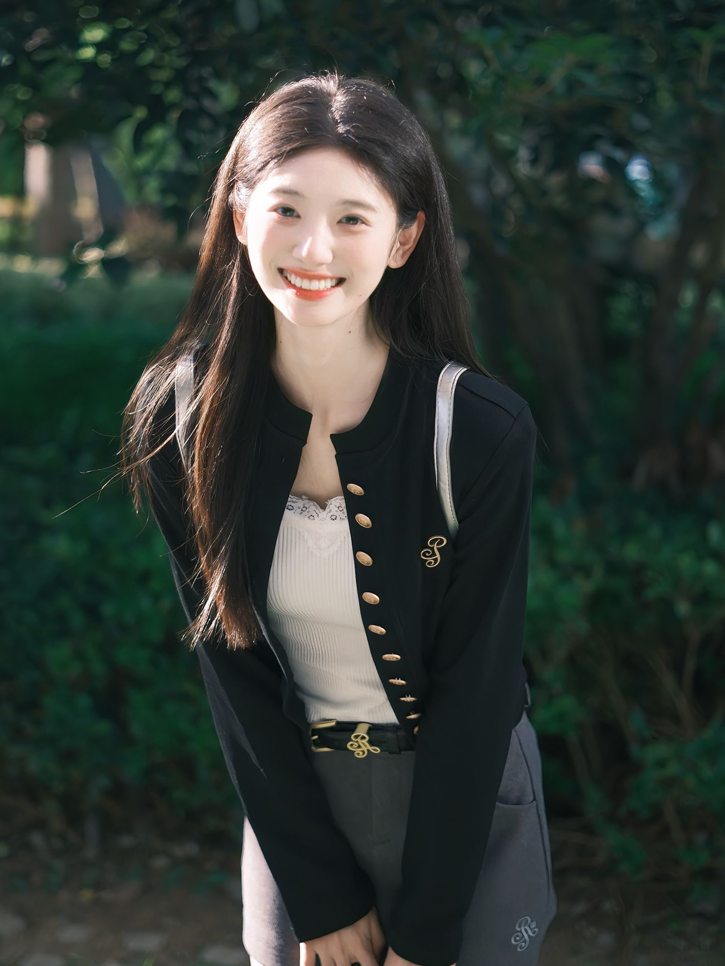 miu Tweed Style Knitting Cardigan Outwear Women's Early Autumn Black Fancy Long sleeves silm Slim Looking Short Tops