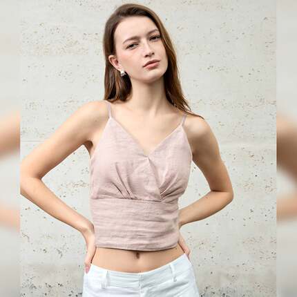 重磅纯汉麻吊带V领短款内搭可外穿春夏美式抹胸小衫性感麻料背心