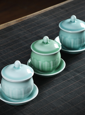 青瓷供杯莲瓣圣水杯陶瓷佛前供奉