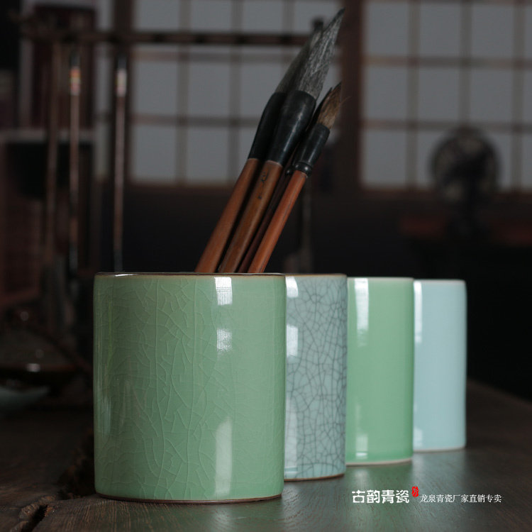 무료 배송 LONGQUAN 청자 펜 홀더 문구 용품 세라믹 사무용품 물펜 홀더 원형 브러시 홀더