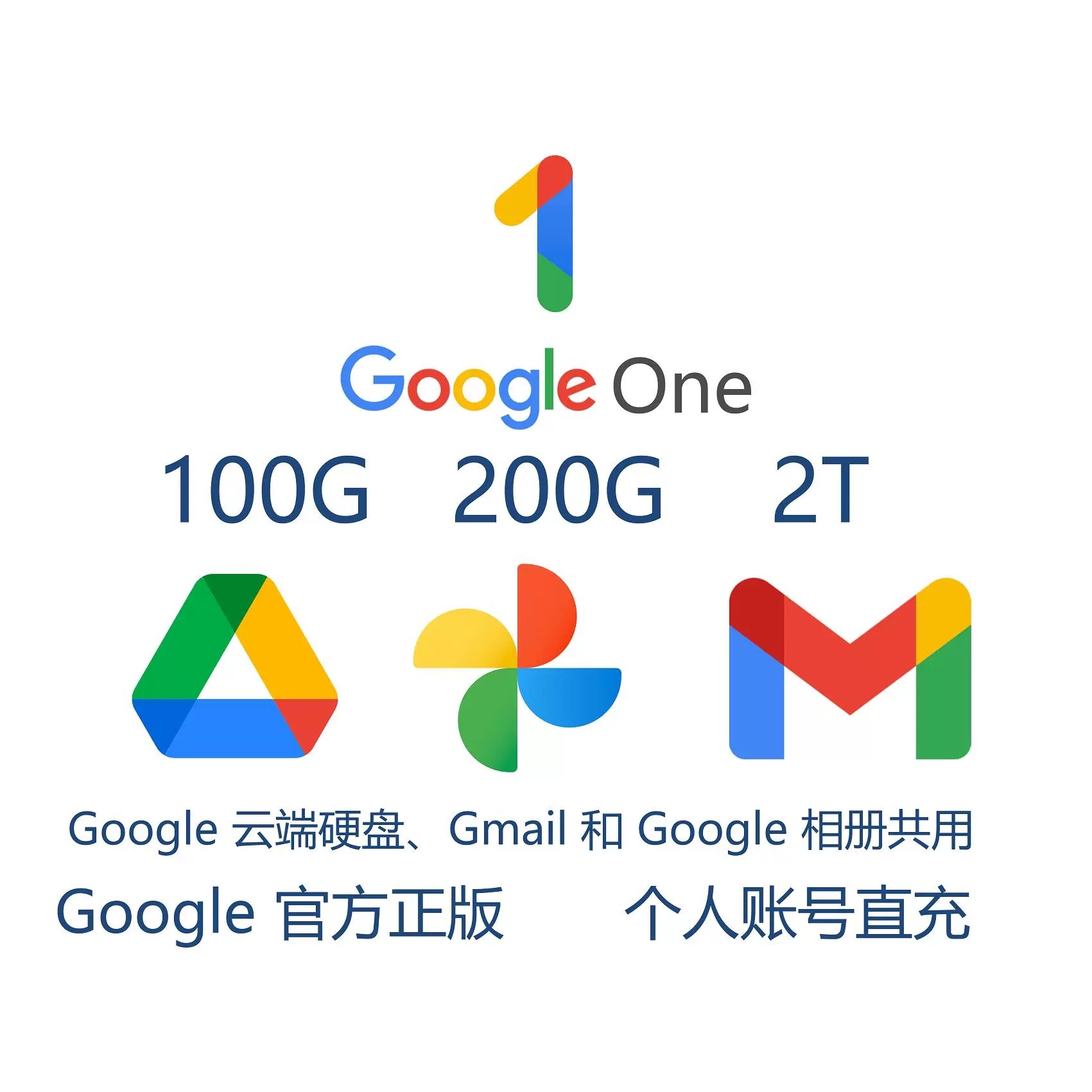 云盘扩容 谷歌drive云端硬盘 One100G 200G 2T