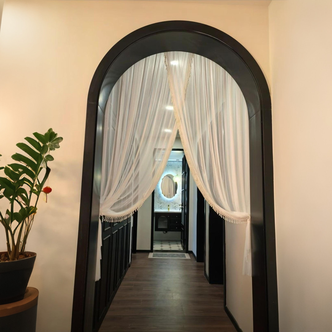 【送伸缩杆】法式手工珍珠门帘免打孔隔断纱帘拱形门氛围感遮挡帘
