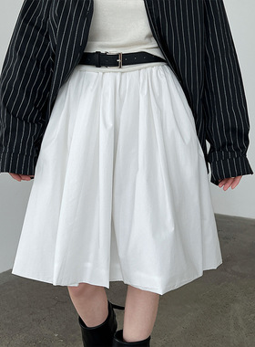 鹿西韩系简约高腰花苞半裙女2026夏季显瘦减龄百搭长绒棉短裙1878