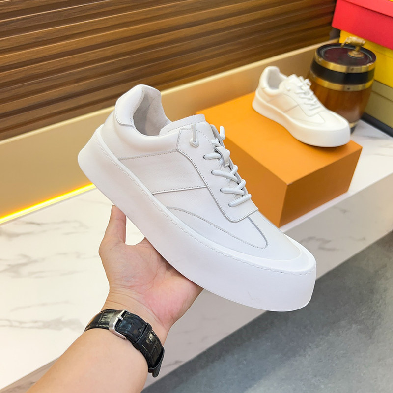 春秋不系带头层牛皮小白鞋男士厚底透气运动休闲鞋增高英伦板鞋子