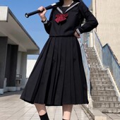 长袖 班服不良长裙套装 黑三本水手服日系JK制服秋冬中间服大码 正版