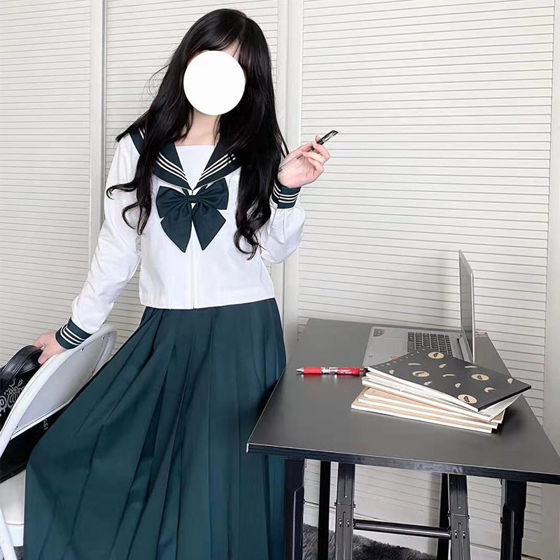 墨绿三本基础款JK制服日系不良长裙水手服中间服正统学院风套装女
