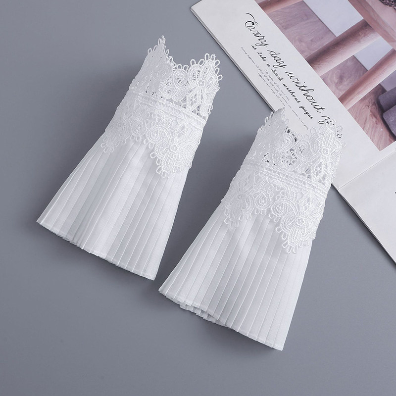 蕾丝珍珠扣花边百褶假袖子短接袖百搭假袖口婚纱礼服造型装饰袖套