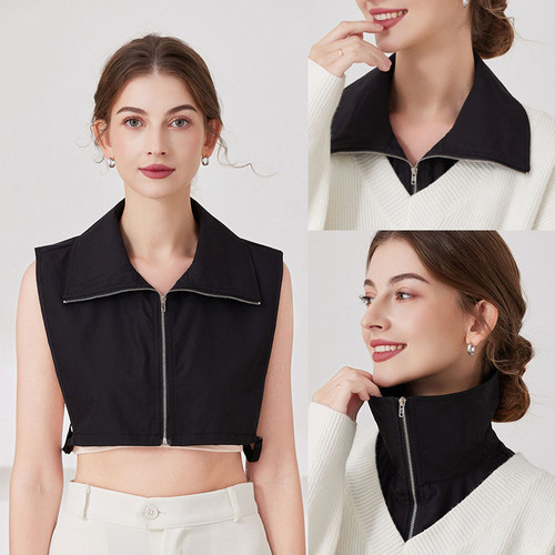 拉链休闲百搭涤棉衬衫假领子