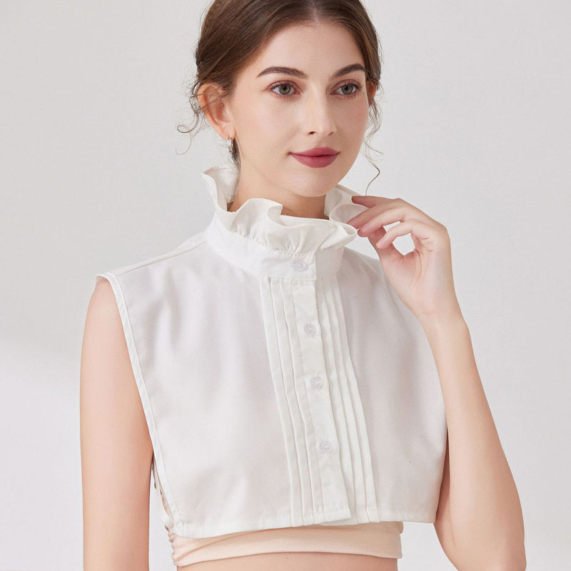 减龄百搭棉门襟压褶立领假领子