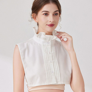 白色内搭棉质木耳边立领假领子门襟压褶衬衫假衣领百搭毛衣装饰领