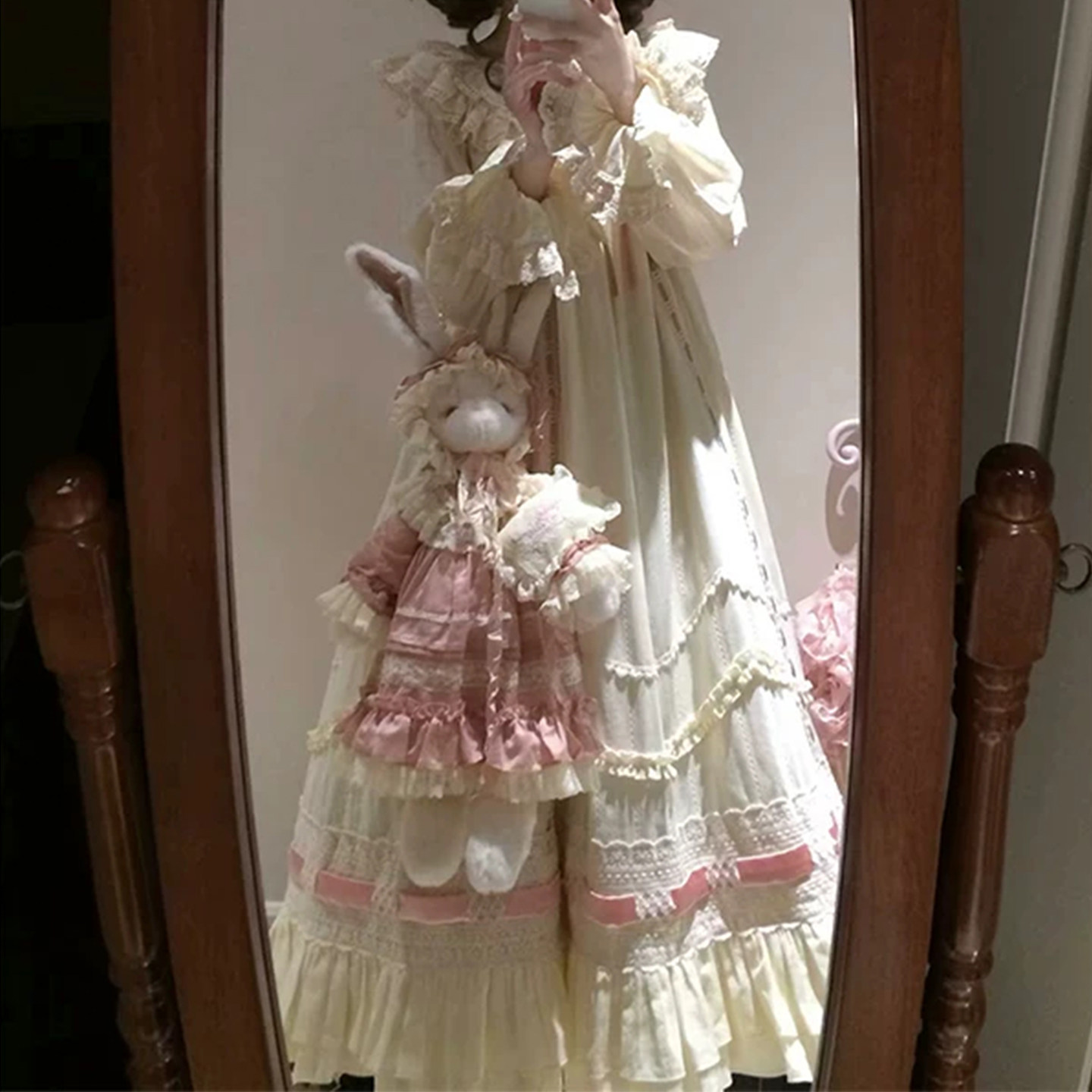 可爱杏色Lolita无袖长袖连衣裙
