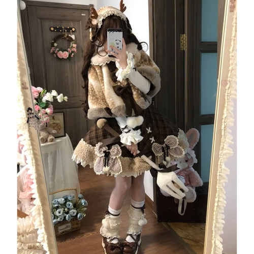 可爱小熊内搭连衣裙斗篷lolita