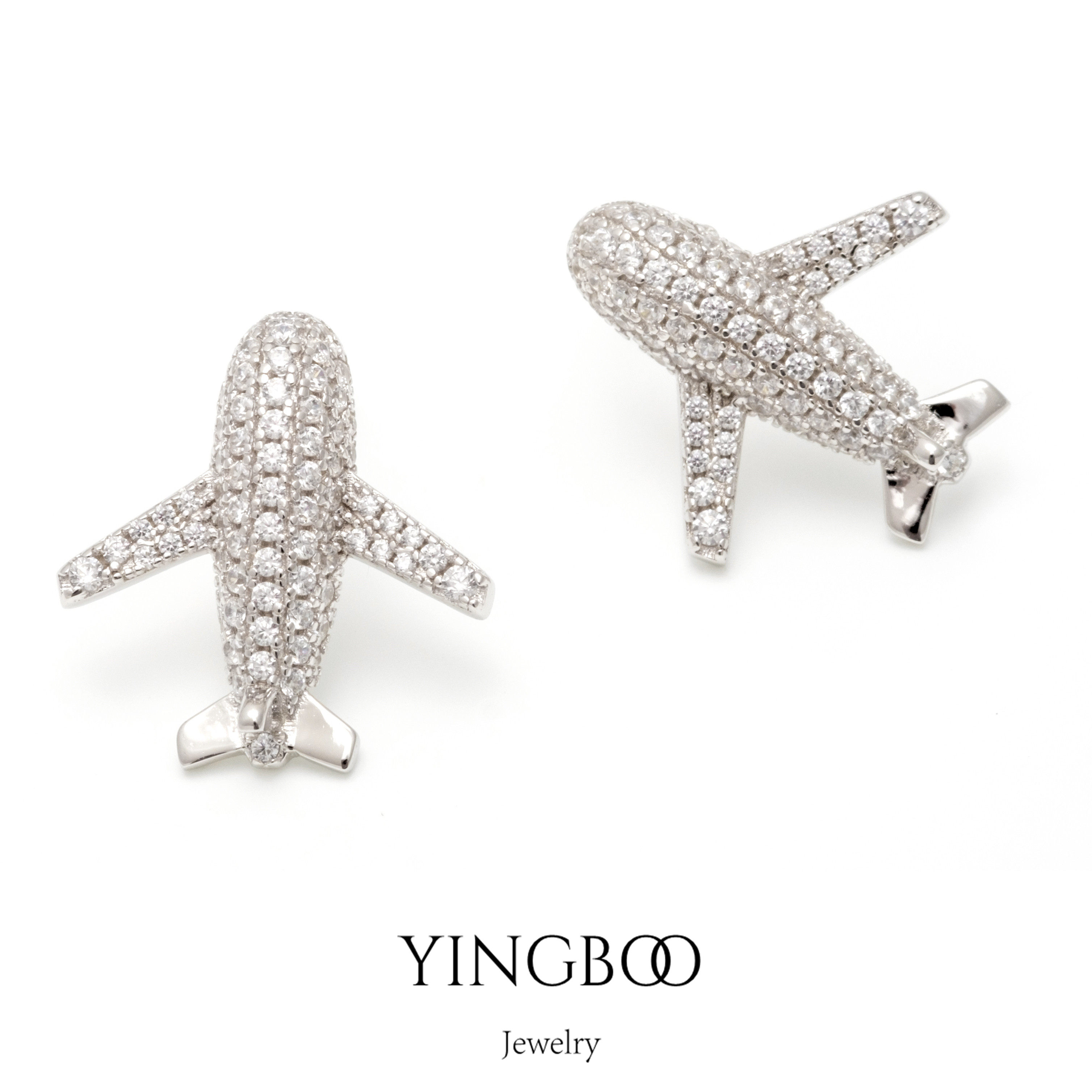 YINGBOO S925银 韩国ins风 优雅简约飞机耳钉 耳环套装 送礼物女