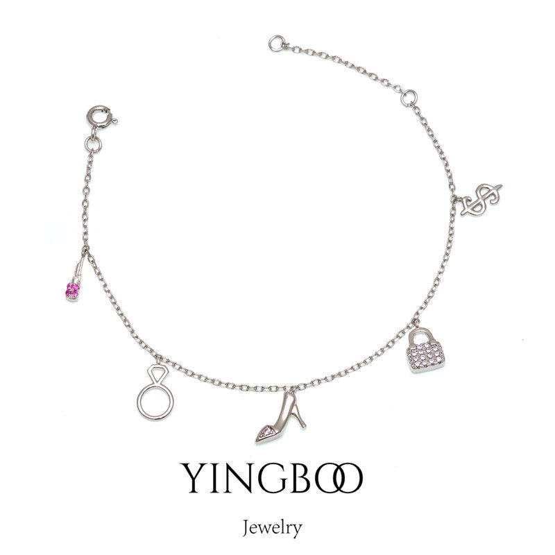 YINGBOO S925银 少女心俏皮高跟鞋包包口红吊坠纯银手链手环女