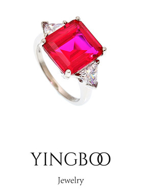 彩宝系列进口锆石红钻纯银戒指