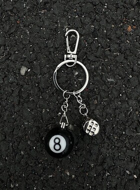 Cleanfit挂件黑八银骰子实心钥匙扣汽车钥匙圈环扣潮流穿搭挂饰潮