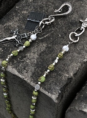 小众 2025SS 复古暗绿骷髅美式cleanfit裤链辣妹男大哥特风感腰链