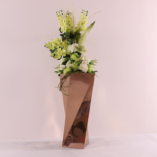 不锈钢创意扭曲金色花盆落地客厅大花器酒店大堂装饰摆件花瓶大i.