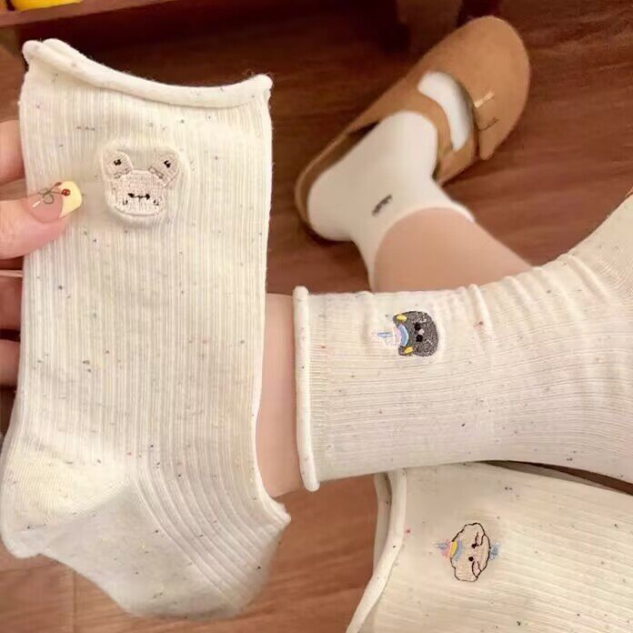 秋冬加厚卡通袜子女生高筒堆堆袜ins提花日系女袜中筒运动月子袜