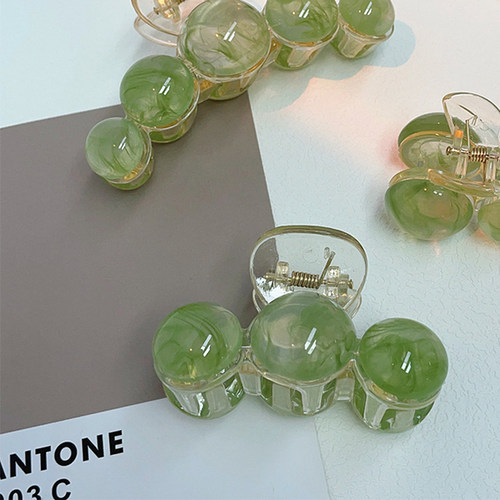 清新绿色晕染抓夹高级感醋酸发夹