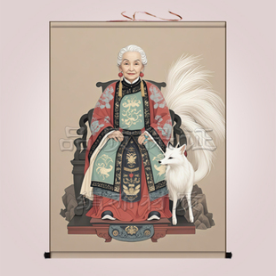 胡三太奶画像挂画胡三太爷真身客厅装饰画九尾狐出马堂口装饰画