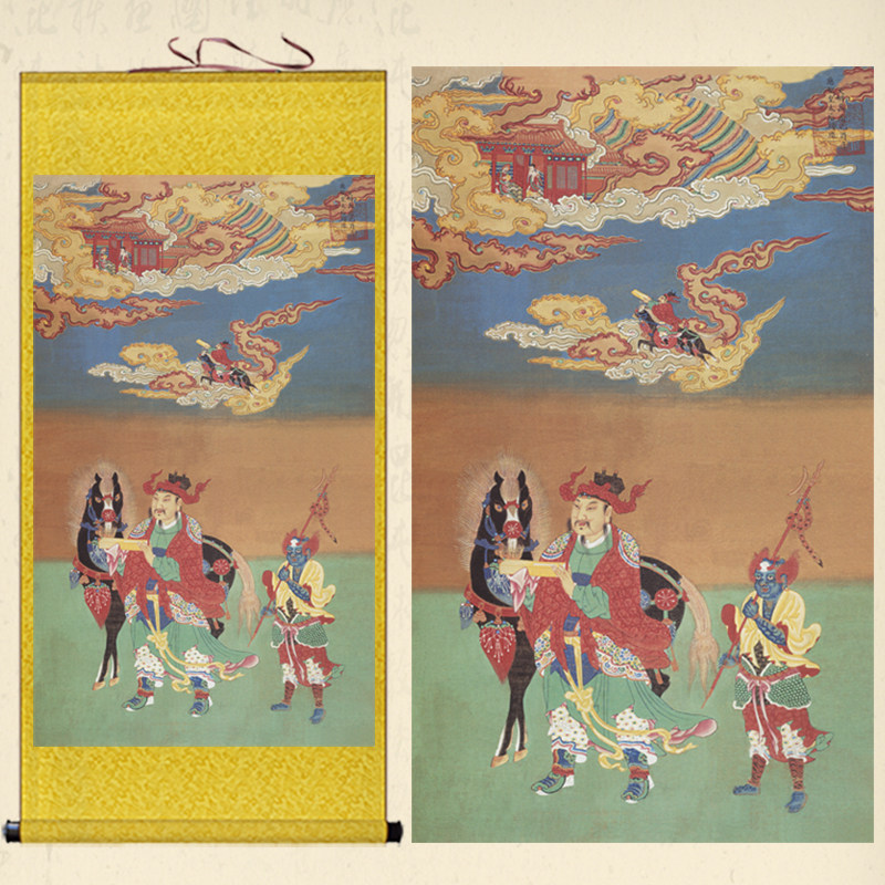 三界功曹人物画像挂画道场水陆画客厅玄关神像功曹使者丝绸卷轴画