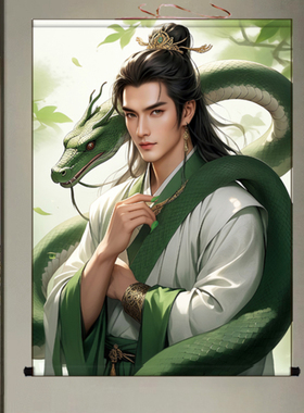 男蟒蛇真身挂画出马堂口供奉神像