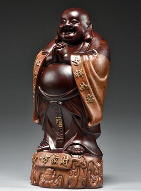 黑檀木雕弥勒佛像摆件实木雕刻八方佛笑佛家居客厅红木送礼工艺品