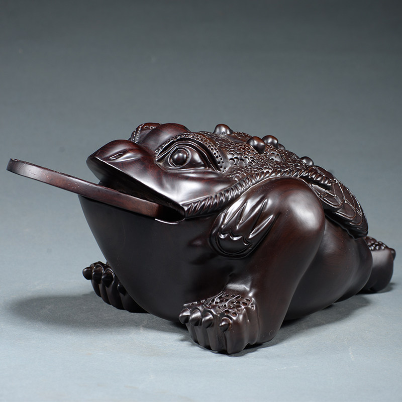 黑檀木雕金蟾摆件实木三足献宝蟾蜍家居商铺开业装饰红木工艺礼品