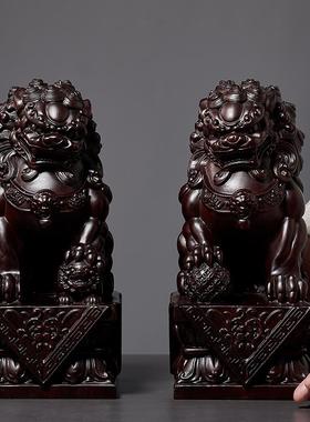 黑檀木雕刻狮子一对实木北京宫门狮摆件家居办公室装饰工艺品送礼