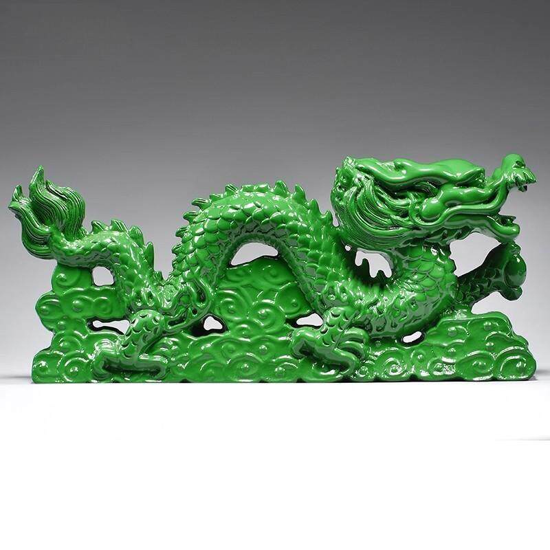 绿色木质飞龙摆件实木雕刻青龙木制蛟龙补角家居吉祥物装饰工艺品