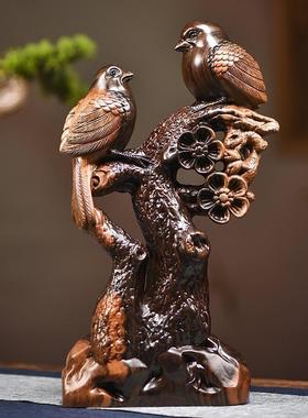 黑檀木双喜临门喜鹊摆件客厅装饰工艺品新婚礼物高档乔迁新居礼品