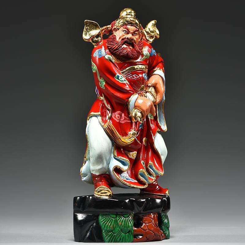 彩绘黑檀木雕天师福神钟馗像摆件实木客厅家居玄关装饰红木工艺品