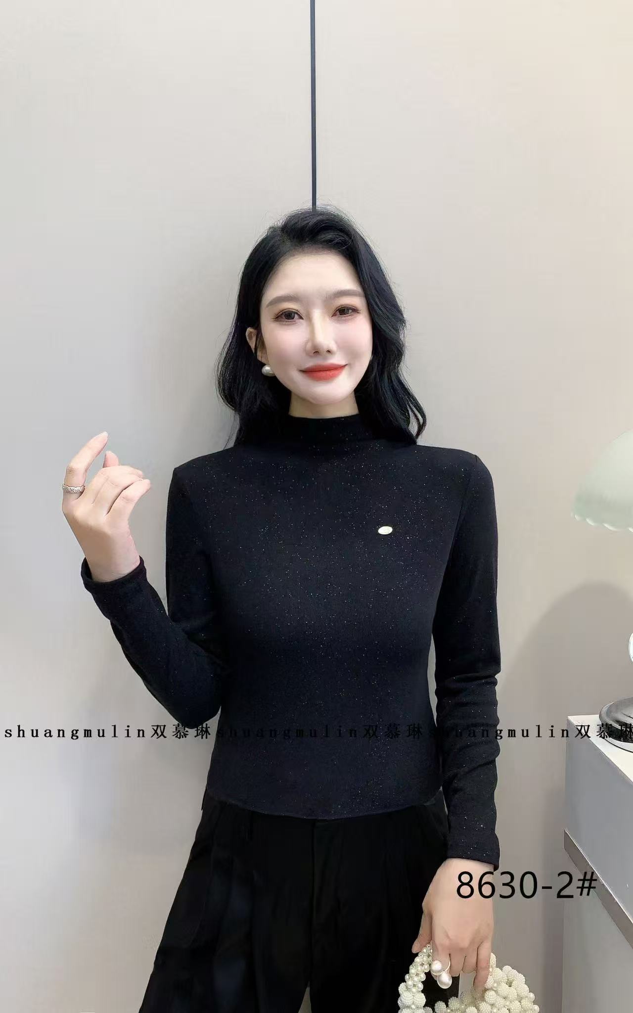 SML  8630-2秋冬季新款百搭单层弹力人棉长袖立领女打底衫