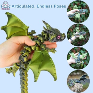 【萌翼龙族】3D打印双角飞龙带翅膀关节可动模型儿童玩具礼物