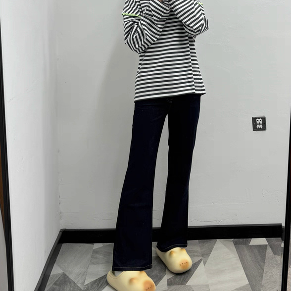 同款春季新款时尚高腰弹力不褪色牛仔布喇叭裤牛仔长裤女