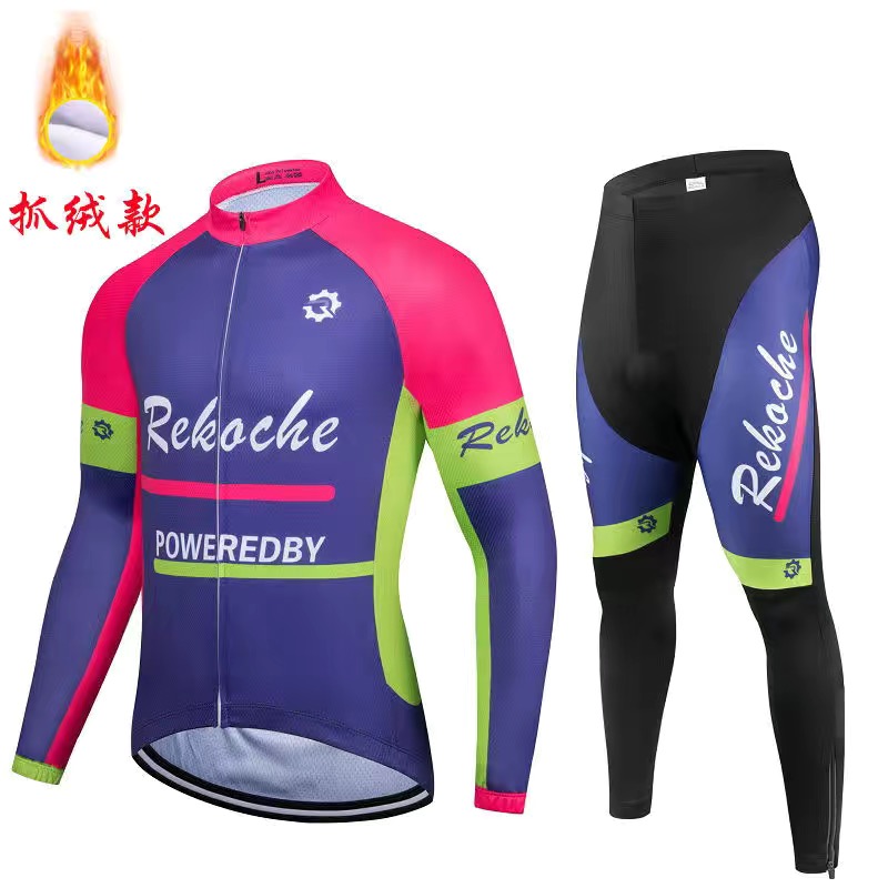 秋冬特价男女抓绒保暖长袖骑行服套装山地公路自行车透气硅胶坐垫