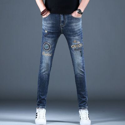 秋季新款刺绣花牛仔裤男款2026新款男士裤子修身小脚弹力休闲长裤