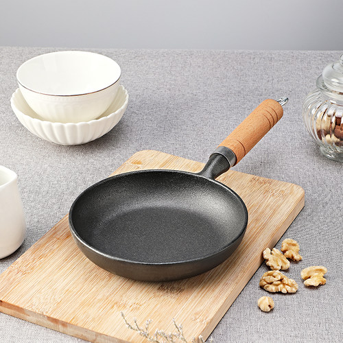 加厚煎锅铸铁无涂层不粘锅平底小煎锅生铁辅食锅小炒锅煎蛋锅家用