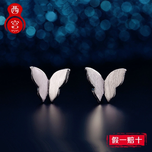 s925纯银耳钉女拉丝蝴蝶结甜美时尚韩版耳环耳坠礼物防过敏耳饰品