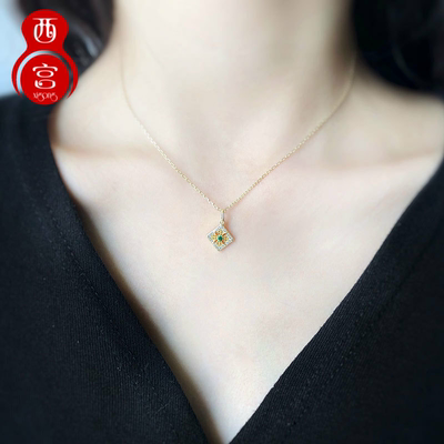 纯银复古方牌镶钻礼物饰品锁骨链