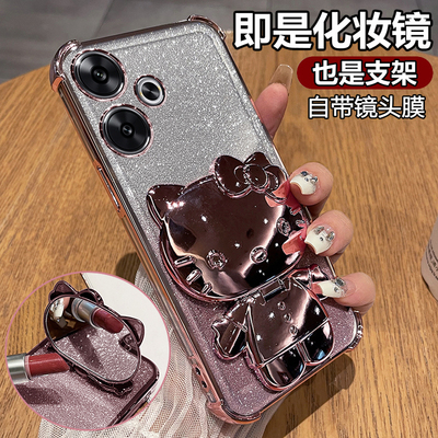 红米turbo3硅胶kt猫化妆镜手机壳