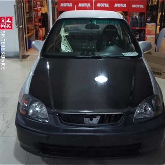 适用于本田思域EK3改装碳纤维开孔机盖 CIVIC改装OEM款引擎盖头盖