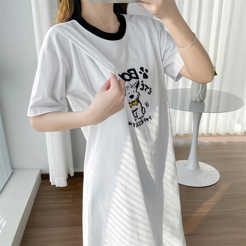 哺乳上衣服中长款外出辣妈外穿夏装夏天女潮妈哺衣短袖T恤半袖期