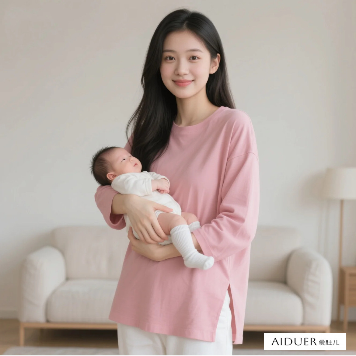 纯色宽松女侧拉链哺乳期上衣服外出辣妈秋季外穿潮妈秋装长袖T恤