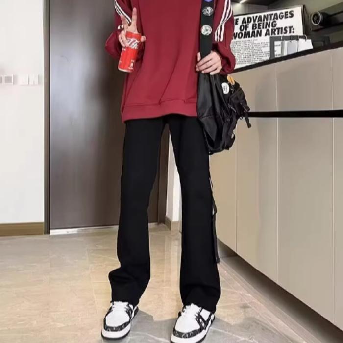 美式水洗做旧破洞牛仔裤男高街嘻哈宽松垂感休闲直筒裤潮牌长裤子